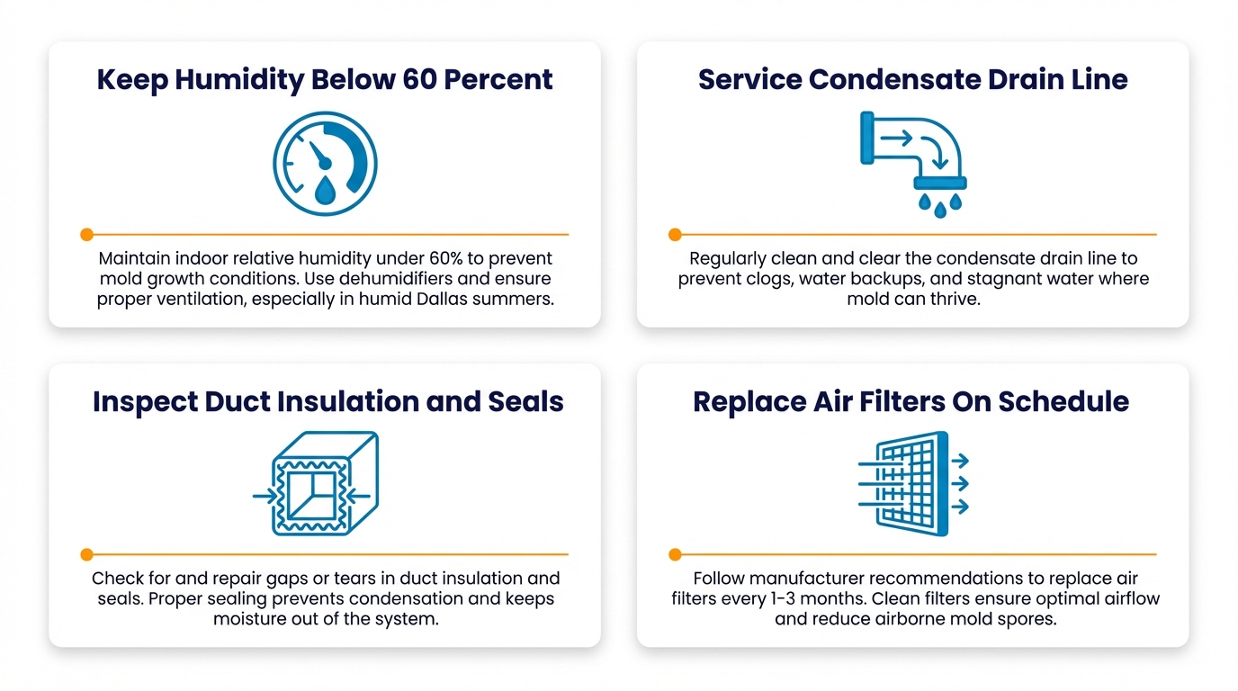 What causes mold to grow in HVAC ductwork in Dallas TX homes